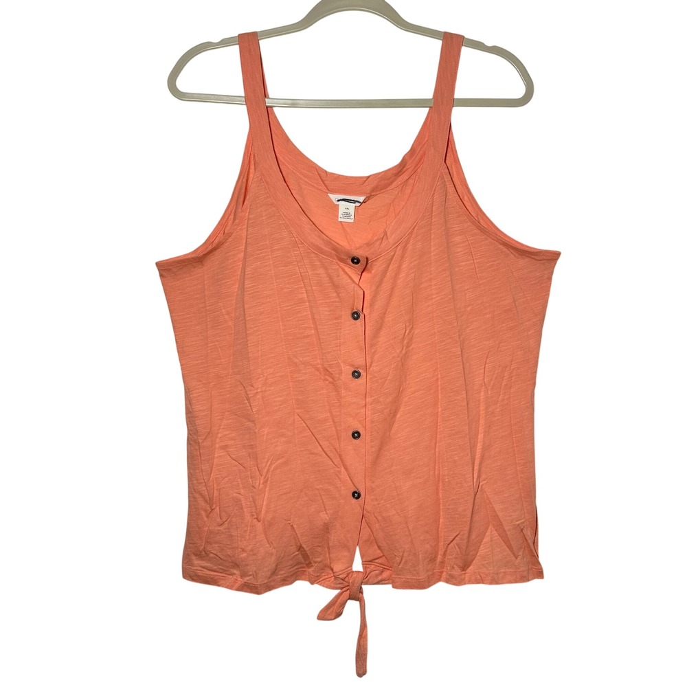 Caslon Tank‎ Top Coral Peach Orange Button Front Tie Waist XXL